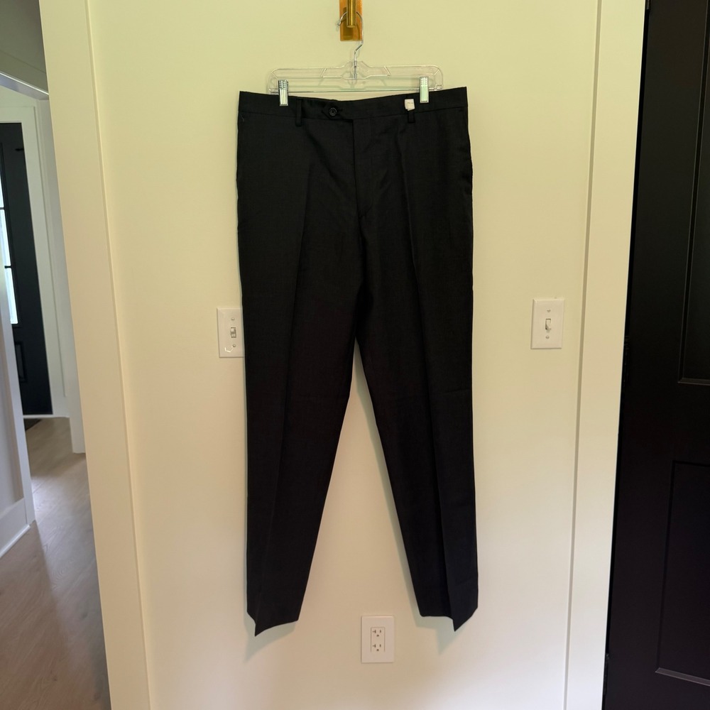 Paul Fredrick Mens Charcoal Gray 100% Wool Flat Front Dress Pants Size 38R